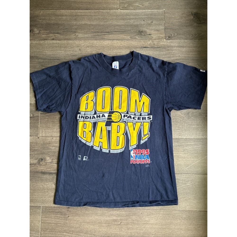 Vtg 1995 Lg Logo 7 Indiana Pacers Reggie Miller BOOM BABY Single Stitch T Shirt